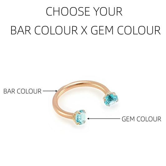 CZ Horseshoe Gem Piercing Surgical Steel Clawset Barbell Ring Septum Ear Nipple 1.2mm Gauge