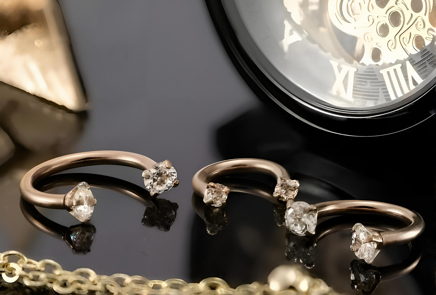 CZ Horseshoe Gem Piercing Surgical Steel Clawset Barbell Ring Septum Ear Nipple 1.2mm Gauge