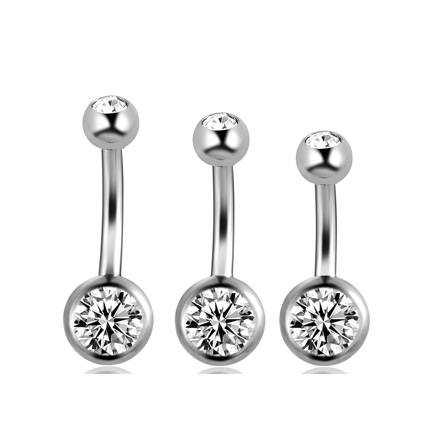 Titanium Belly Bar Navel Crystal Double Gem Barbell Labret Lip Bars Tragus Piercing 1.6mm