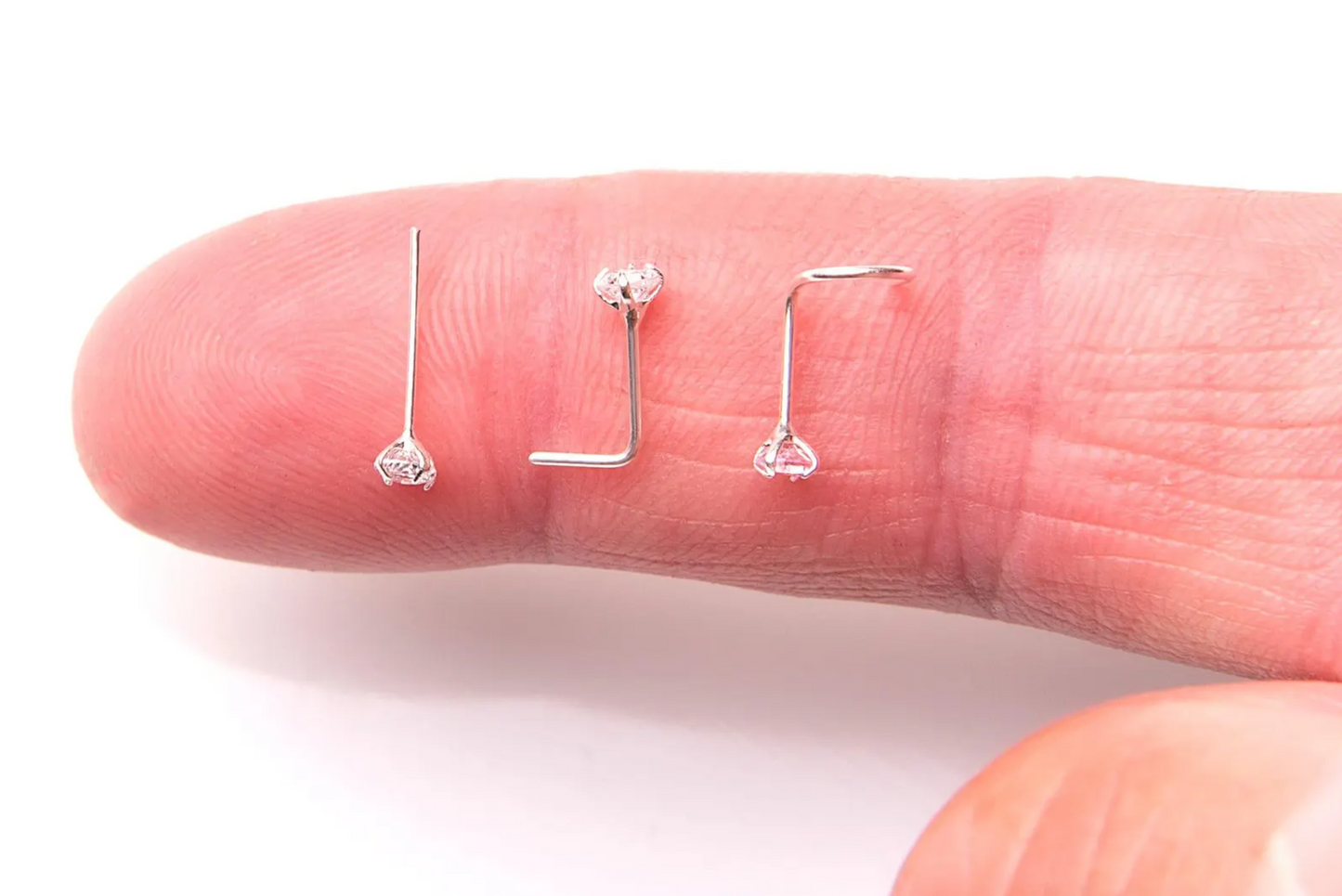 925 Sterling Silver Nose Stud Ring Thin Tragus Helix Ear Lip Piercing Lshape Screw Bone/Straight
