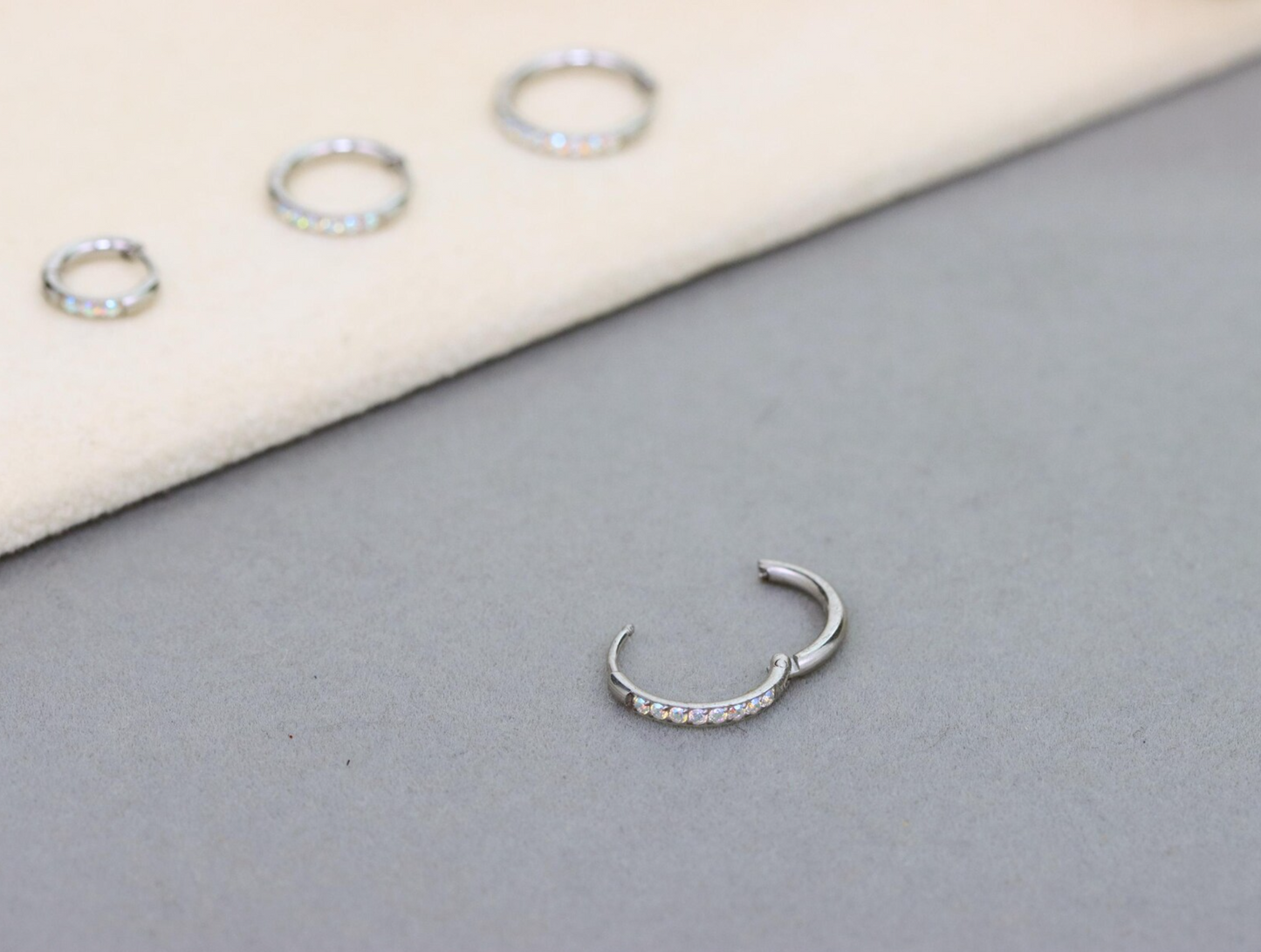 Black Gem Silver Huggie Earrings Crystal Womens Sleeper Hoop Stud Cuff Hoop Earrings