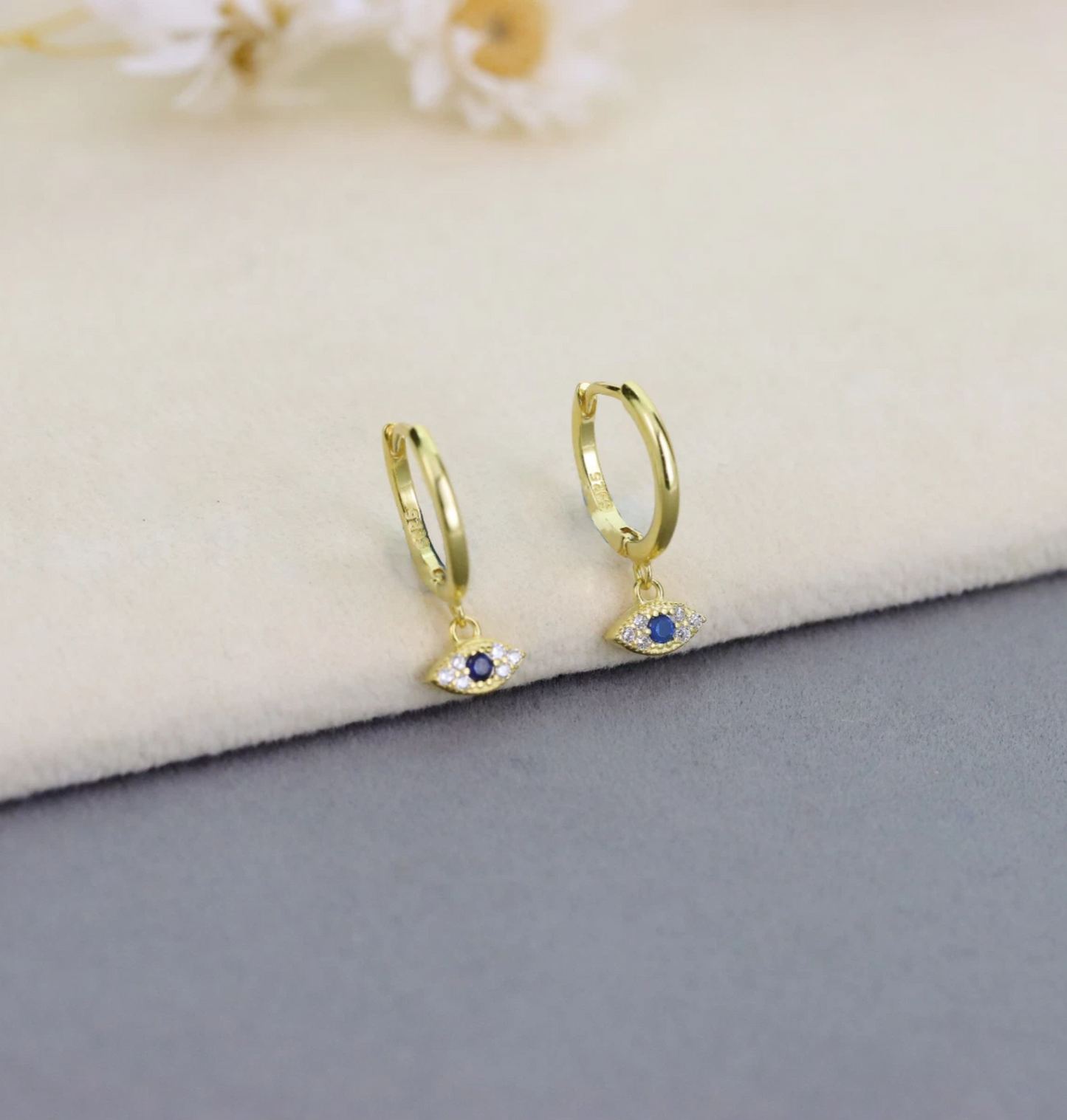 Evil Eye Dangle Earring 18K Gold Plated 925 Sterling Silver Earrings CZ Crystal Clicker Hoop Women Helix