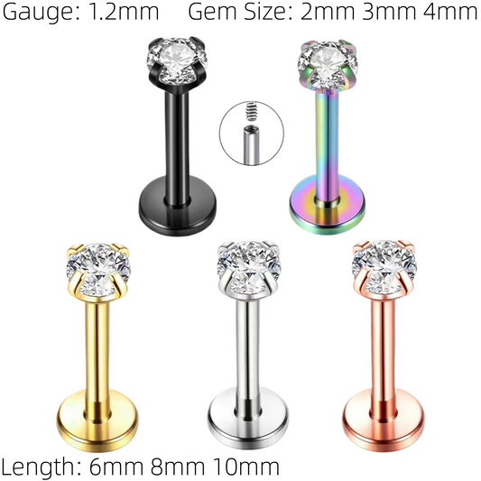 Clawset Gem Labret Monroe Bars Nose Ring Hoop Lip Tragus Stud Ear Piercing 1.2mm Gauge