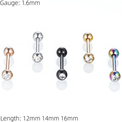 Bezel Gem Tongue Bars Bar Gem Surgical Steel Barbell Piercing Ear Eyebrow Nipple 1.6mm Gauge
