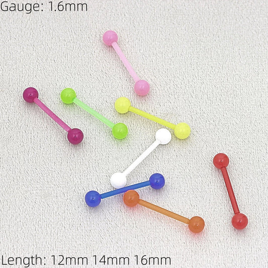 Neon BioFlex Tongue Bar Retainer Ear New Eyebrow Nipple Acrylic Barbel Piercing 1.6mm Gauge