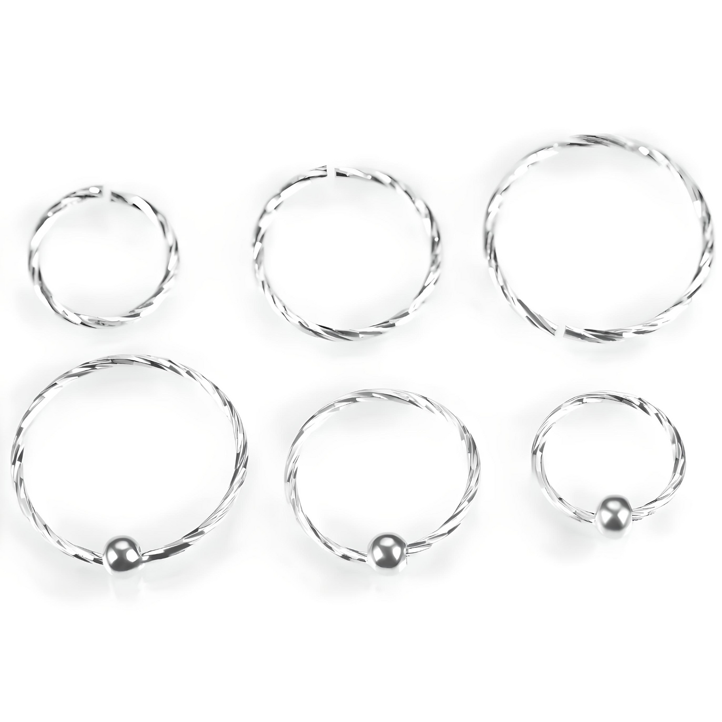 Twisted 925 Sterling Silver Diamon Cut Nose Ring Hoop Thin Tragus Helix Ear Lip Septum Piercing Nipple