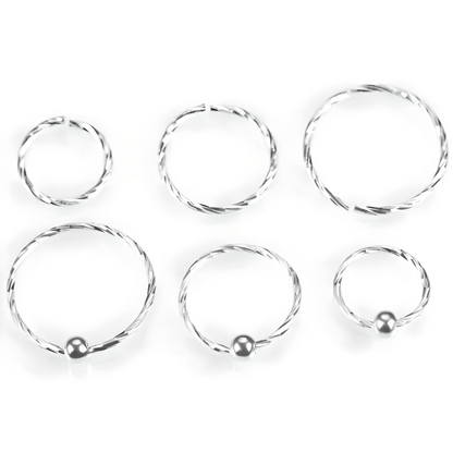 Twisted 925 Sterling Silver Diamon Cut Nose Ring Hoop Thin Tragus Helix Ear Lip Septum Piercing Nipple