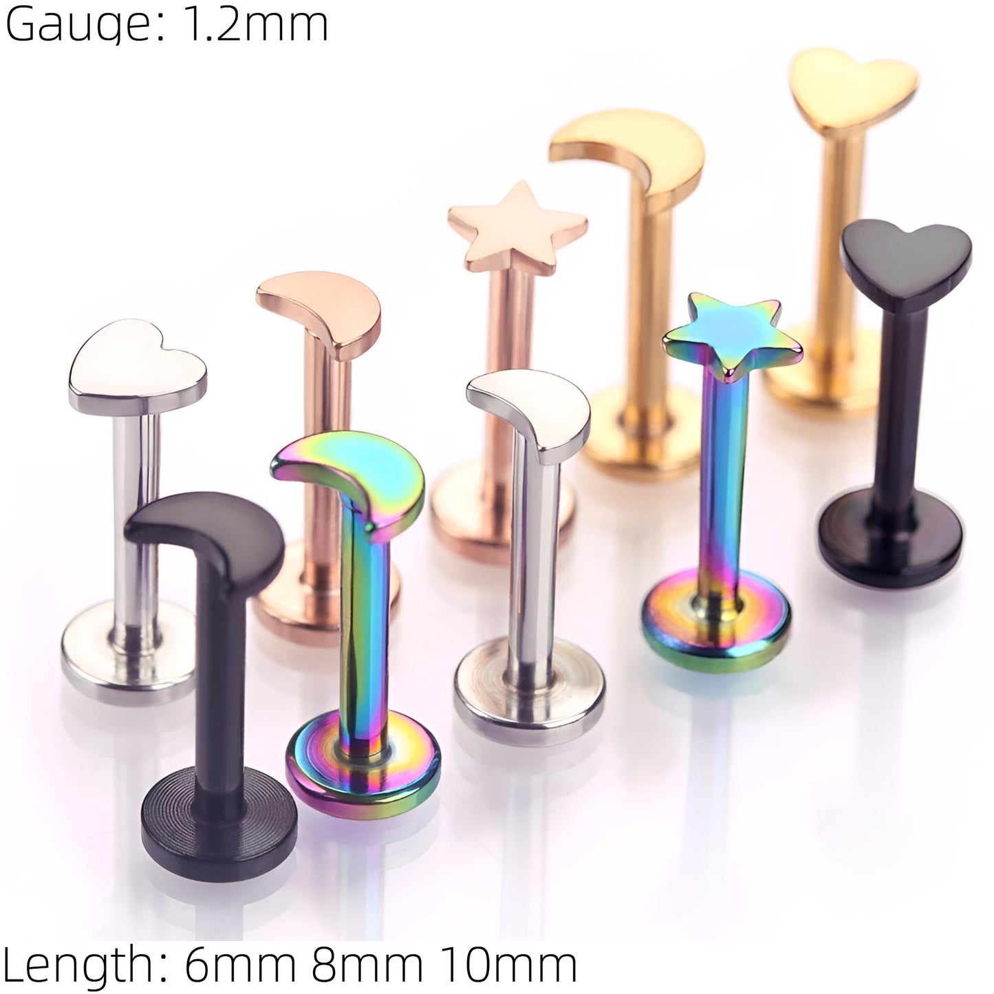 Star Heart Moon Tragus Bar Helix Lip Labret Monroe Lip Nose Top Ear Bar Stud Earring Ring Hoop 1.2mm Gauge