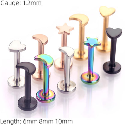Star Heart Moon Tragus Bar Helix Lip Labret Monroe Lip Nose Top Ear Bar Stud Earring Ring Hoop 1.2mm Gauge