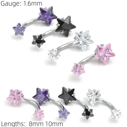 Star Belly Bar Navel Crystal Gem Monroe Labret Bars Tragus Piercing