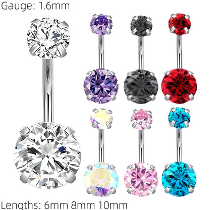 Clawset Crystal Belly Bar Navel Double Gem Barbell Labret Bars Tragus Piercing 1.6mm Gauge