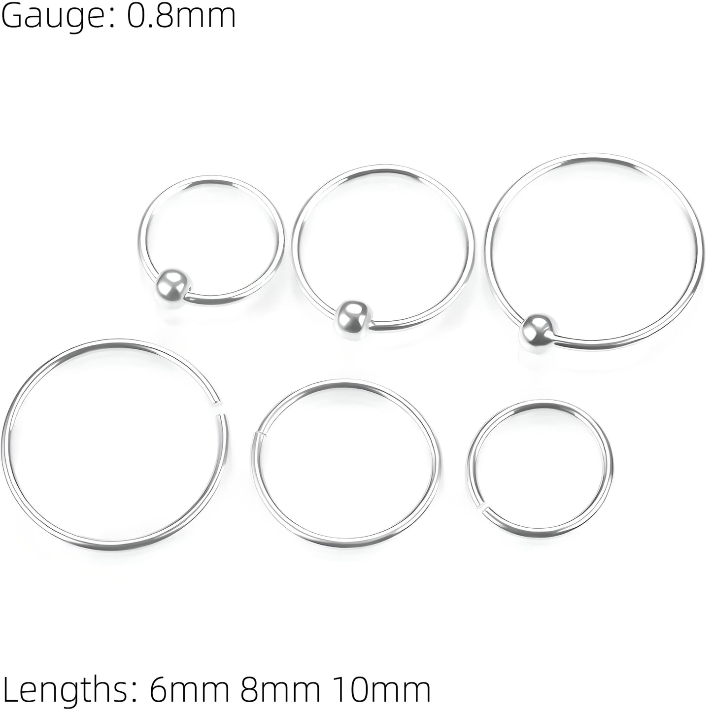 925 Sterling Silver Nose Ring Hoop Thin Tragus Helix Ear Lip Septum Piercing Nipple
