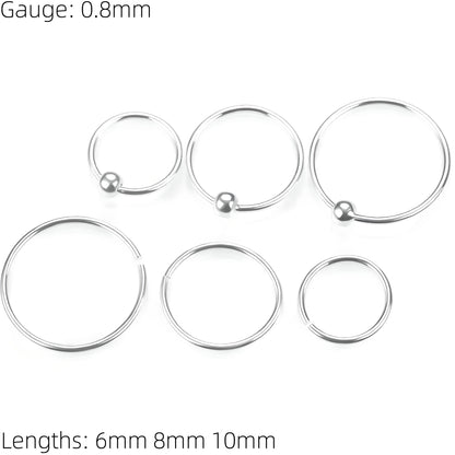 925 Sterling Silver Nose Ring Hoop Thin Tragus Helix Ear Lip Septum Piercing Nipple