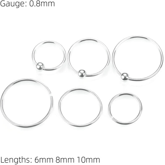 925 Sterling Silver Nose Ring Hoop Thin Tragus Helix Ear Lip Septum Piercing Nipple