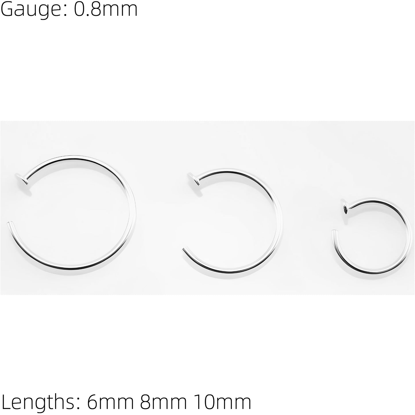 Open 925 Sterling Silver Diamon Cut Nose Ring Hoop Thin Tragus Helix Ear Lip Septum Piercing Nipple