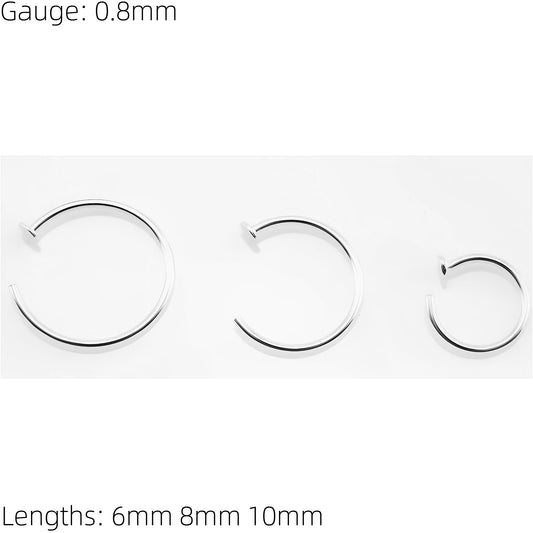 Open 925 Sterling Silver Diamon Cut Nose Ring Hoop Thin Tragus Helix Ear Lip Septum Piercing Nipple