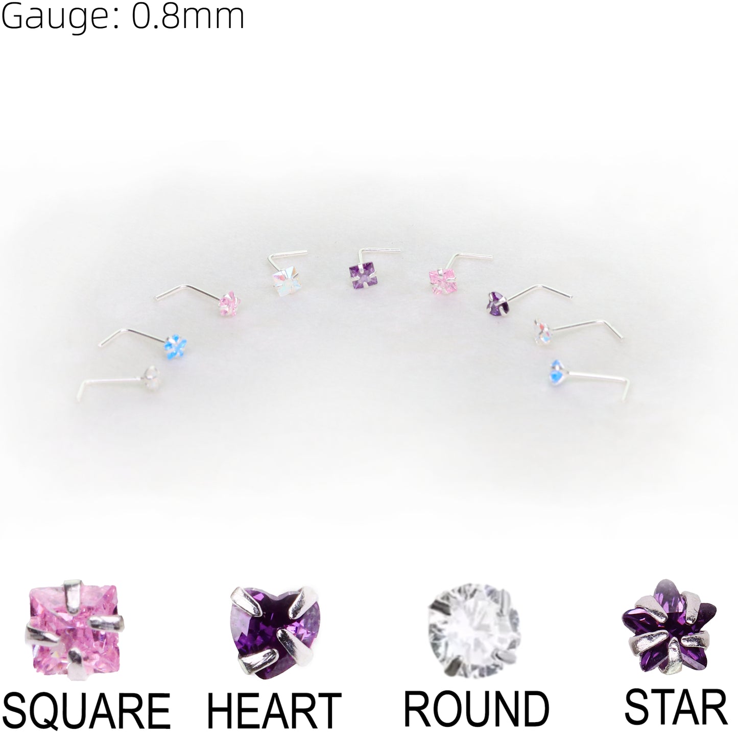 Lshape 925 Sterling Silver Nose Stud Ring Thin Tragus Helix Ear Lip Piercing Star Hear Square Round