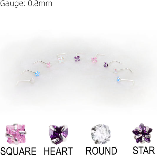 Lshape 925 Sterling Silver Nose Stud Ring Thin Tragus Helix Ear Lip Piercing Star Hear Square Round