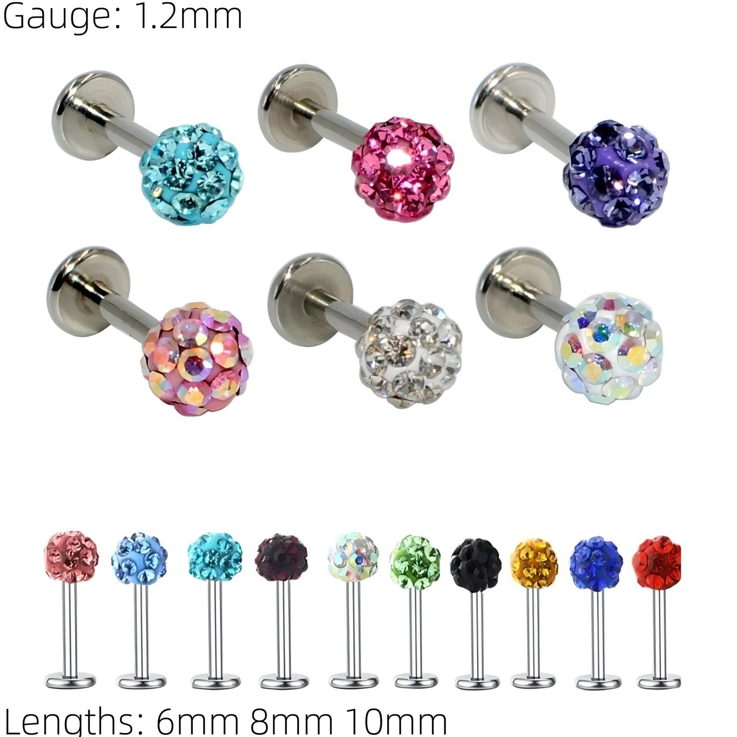 Ferido Crystal Shamballa Labret Monroe Lip Stud Bar Bars Ear Tragus Piercing