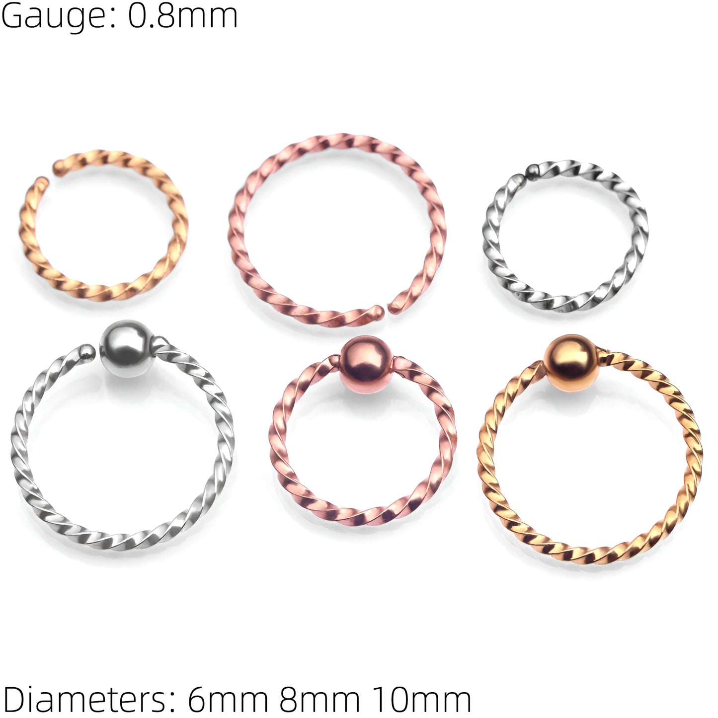 Twisted Nose Ring Septum Tragus Helix Hoop Ear Eyebrow Lip Thin Twist Surgical Steel