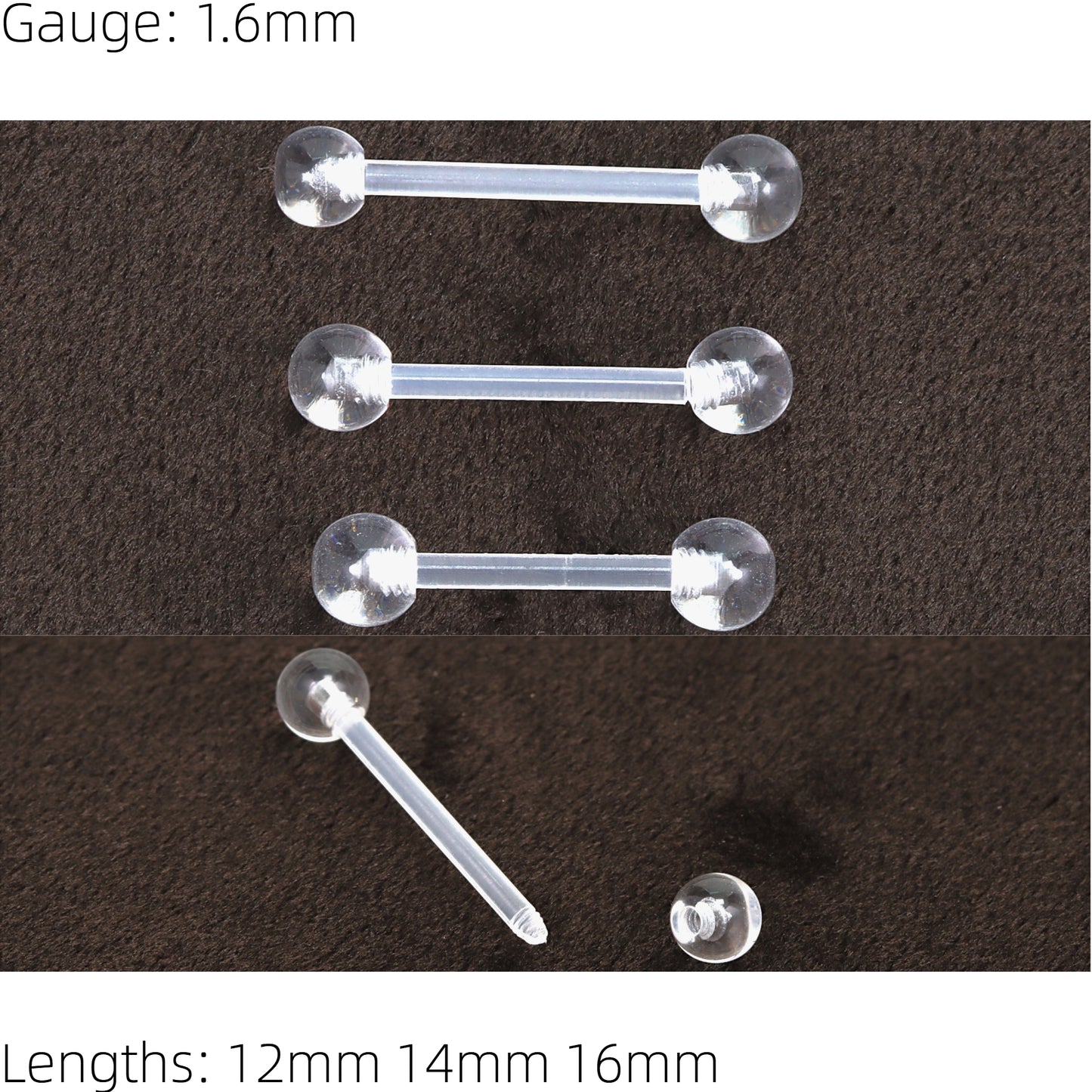 Barbell Clear Retainer Hide it Piercing Tongue Bar Stud Lip Ear Industrial Bars Lip 1.6mm