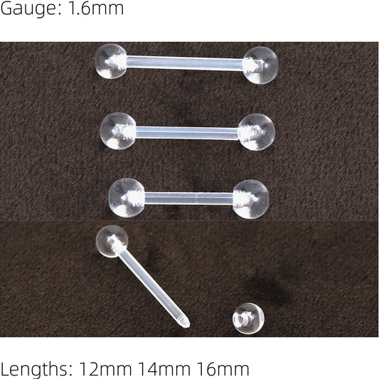 Barbell Clear Retainer Hide it Piercing Tongue Bar Stud Lip Ear Industrial Bars Lip 1.6mm