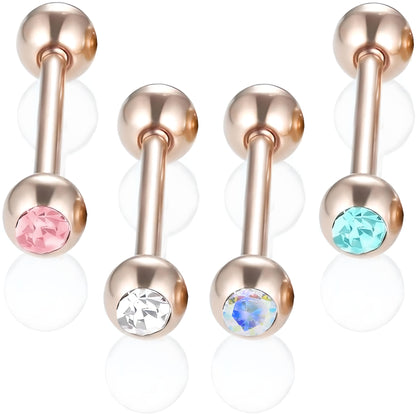 Bezel Gem Tongue Bars Bar Gem Surgical Steel Barbell Piercing Ear Eyebrow Nipple 1.6mm Gauge