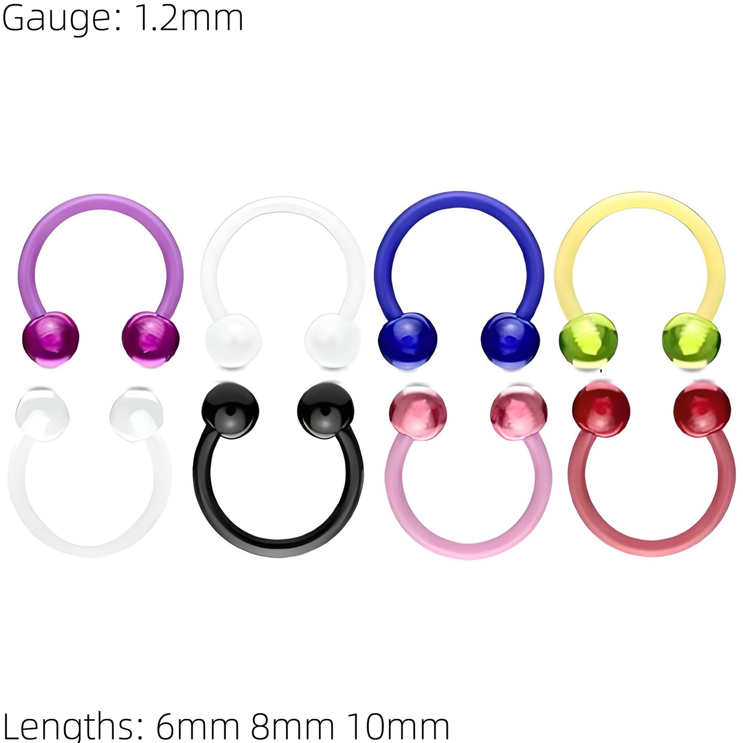 Neon Horseshoe Clear Retainer Hide it Piercing Septum Bar Stud Lip Ear Lip 1.2mm