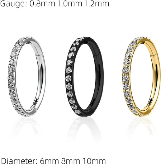 Forward Gem Diamante CZ Nose Ring Septum Clicker Hoop Hinged Cartilage Helix Daith Tragus