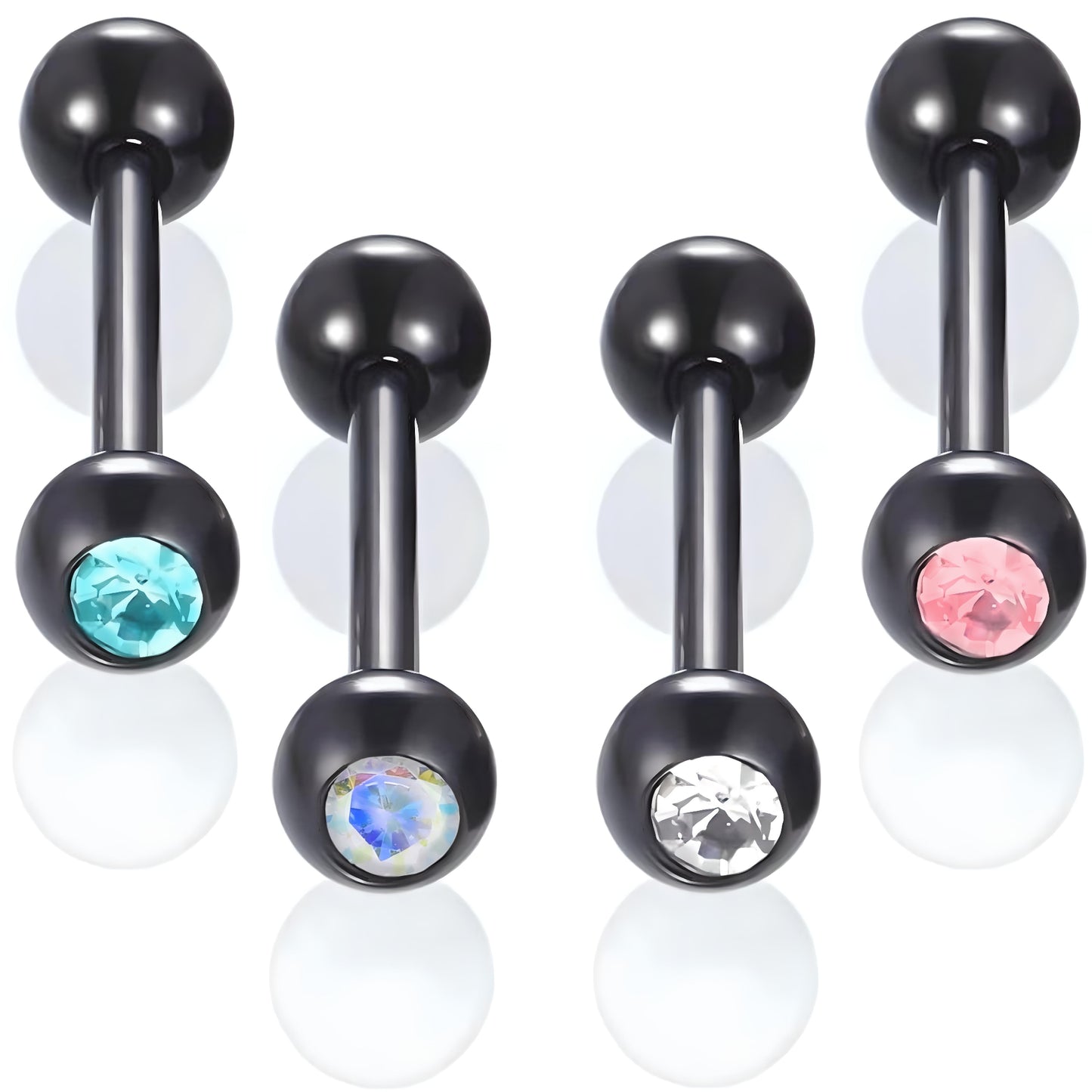 Bezel Gem Tongue Bars Bar Gem Surgical Steel Barbell Piercing Ear Eyebrow Nipple 1.6mm Gauge