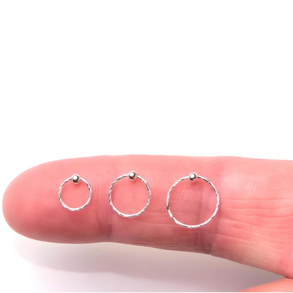 Twisted 925 Sterling Silver Diamon Cut Nose Ring Hoop Thin Tragus Helix Ear Lip Septum Piercing Nipple