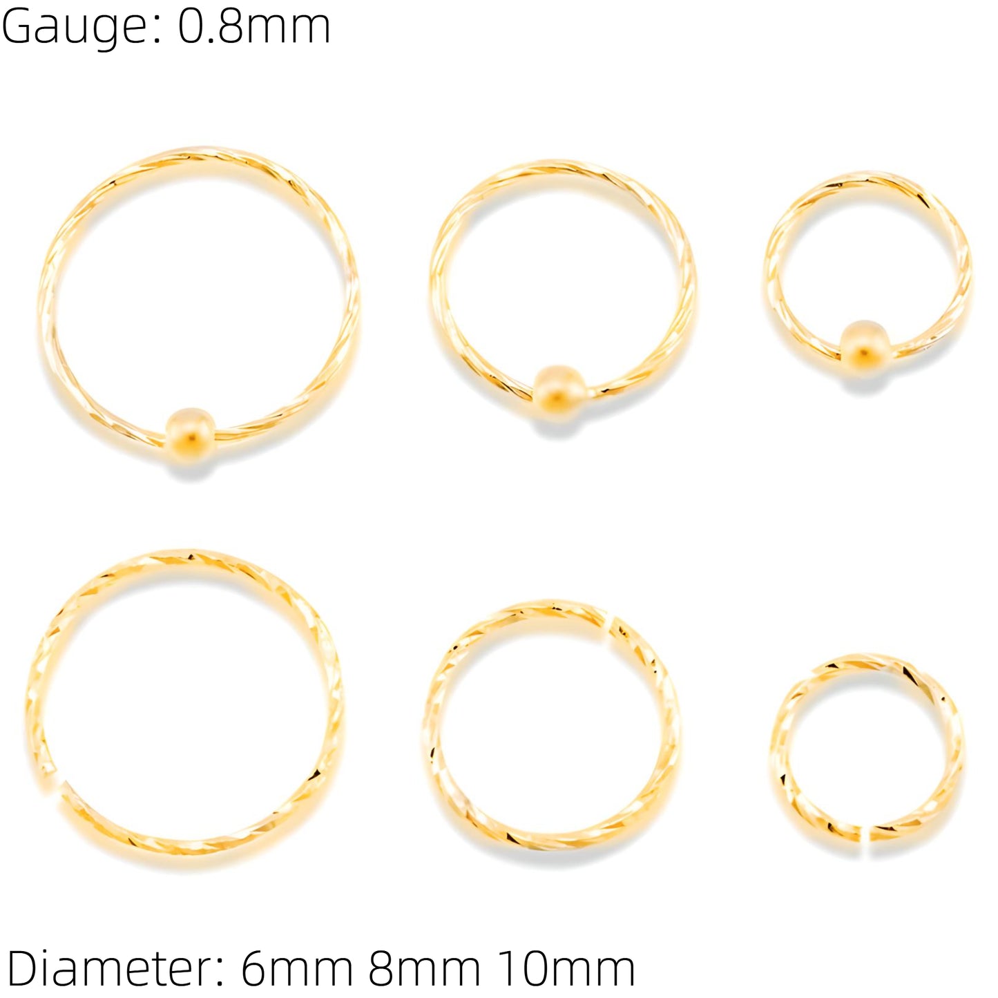 Twisted 18K Gold Plated 925 Sterling Silver Nose Ring Hoop Thin Tragus Helix Ear Lip Septum Piercing Nipple