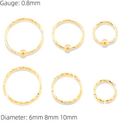 Twisted 18K Gold Plated 925 Sterling Silver Nose Ring Hoop Thin Tragus Helix Ear Lip Septum Piercing Nipple
