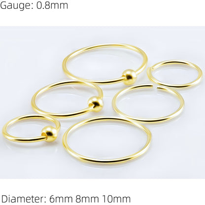 18K Gold Plated 925 Sterling Silver Nose Ring Hoop Thin Tragus Helix Ear Lip Septum Piercing Nipple