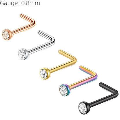 L Shape Round Gem Nose Stud Surgical Steel Bone End Pin Piercing