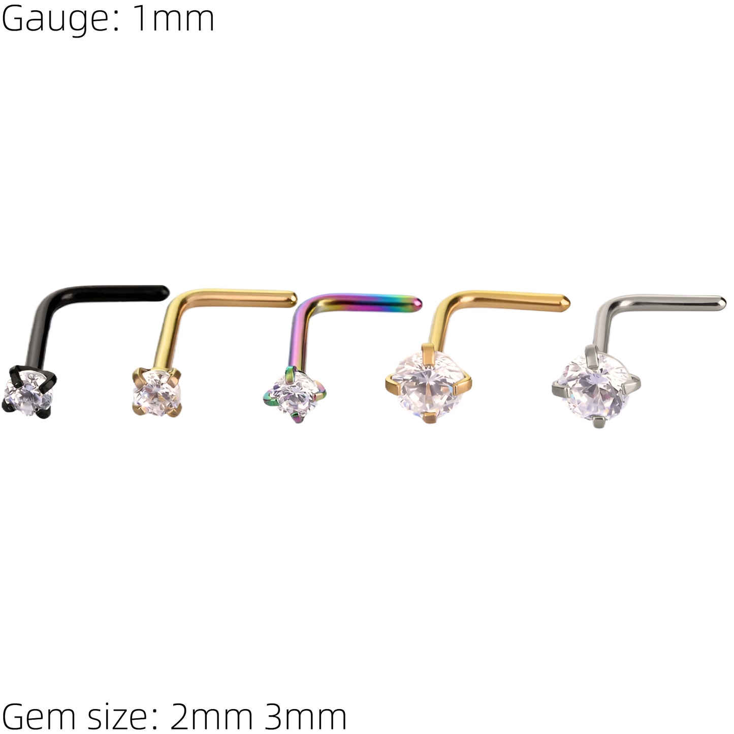 Clawset Gem Nose Stud Surgical Steel Ring Hoop Bone End Pin Piercing L Shape