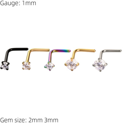 Clawset Gem Nose Stud Surgical Steel Ring Hoop Bone End Pin Piercing L Shape