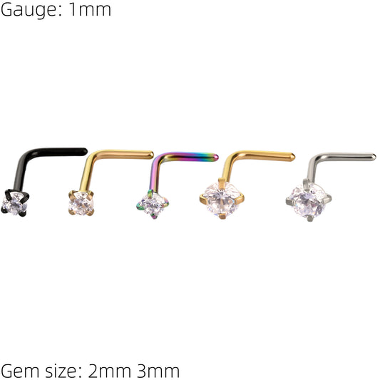 Clawset Gem Nose Stud Surgical Steel Ring Hoop Bone End Pin Piercing L Shape