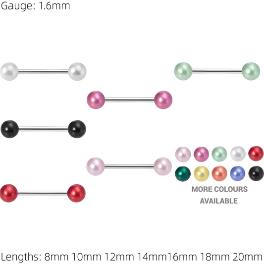 Imitation Pearl Tongue Bar Ear New Eyebrow Nipple Tragus Surgical Steel Acrylic Barbell Piercing