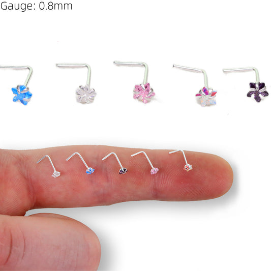 Star Sterling Silver LShape Nose Stud Ring Thin Tragus Helix Ear Lip Piercing