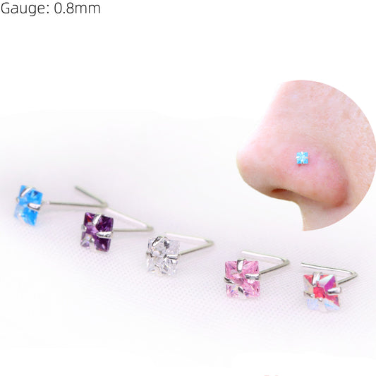 Square Sterling Silver LShape Nose Stud Ring Thin Tragus Helix Ear Lip Piercing