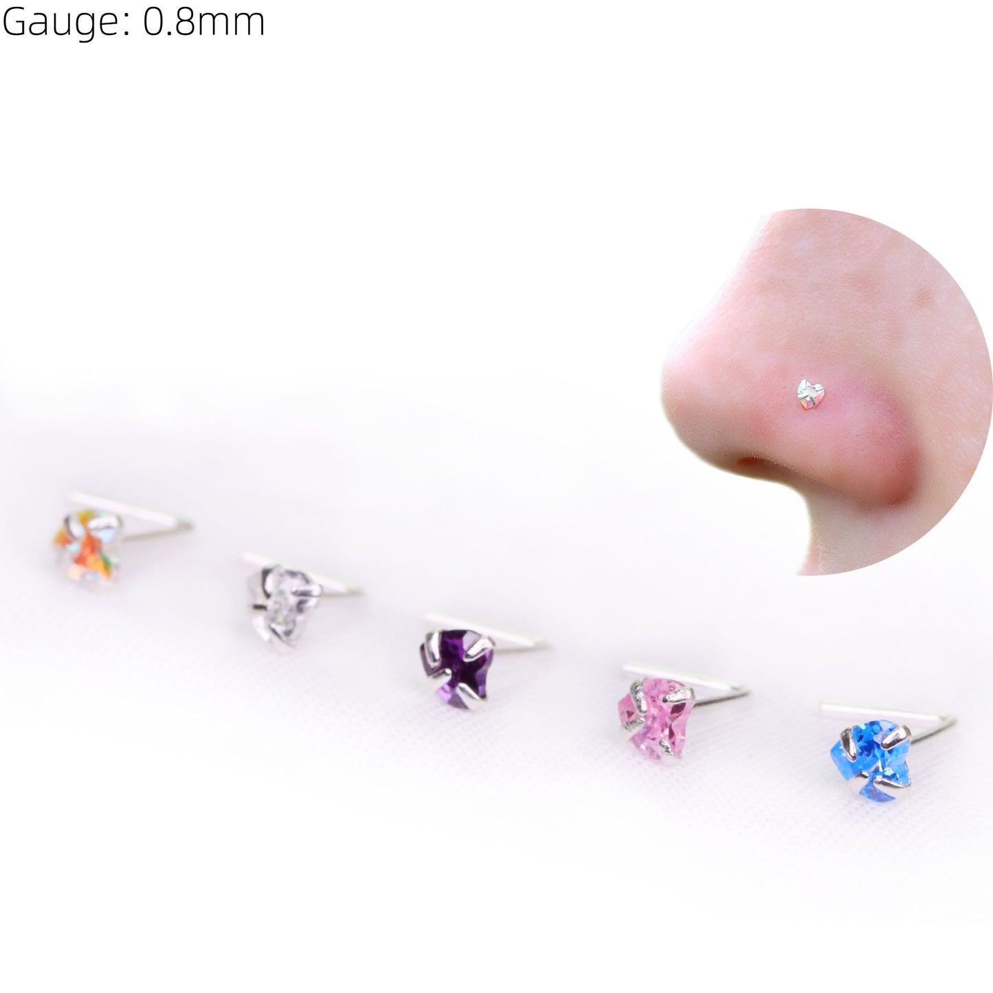 Heart Sterling Silver LShape Nose Stud Ring Thin Tragus Helix Ear Lip Piercing