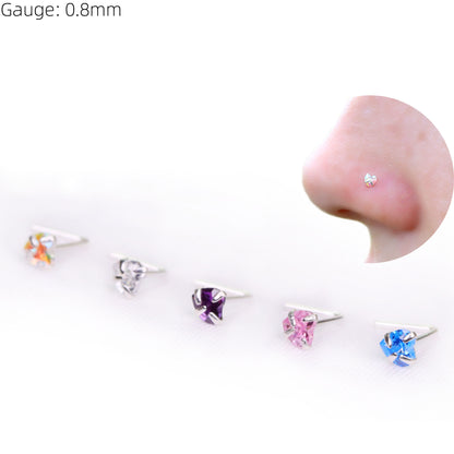 Heart Sterling Silver LShape Nose Stud Ring Thin Tragus Helix Ear Lip Piercing