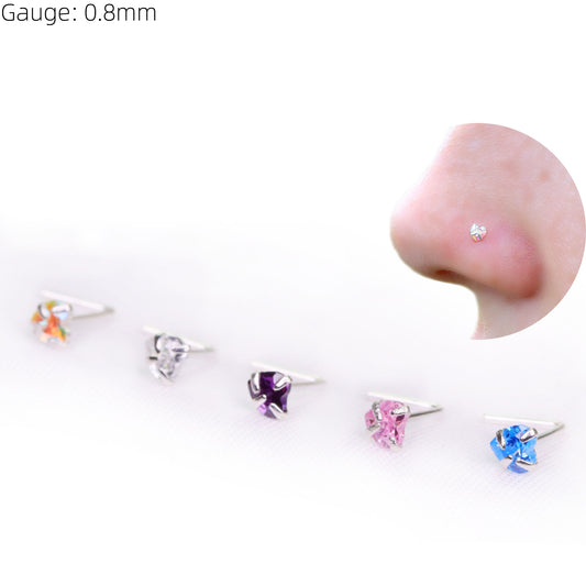 Heart Sterling Silver LShape Nose Stud Ring Thin Tragus Helix Ear Lip Piercing