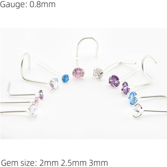 925 Sterling Silver Nose Stud Ring Thin Tragus Helix Ear Lip Piercing Lshape Screw Bone/Straight