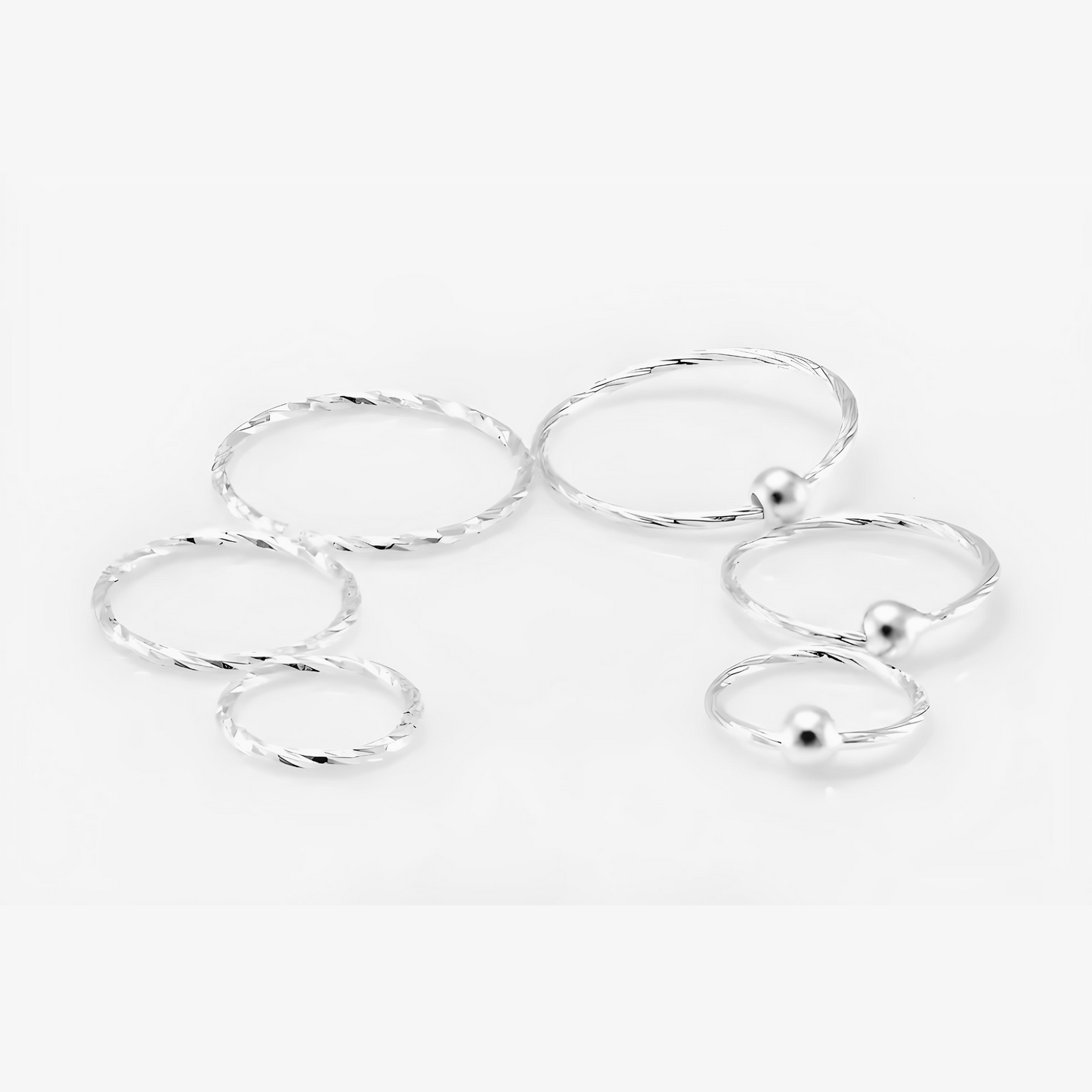 Twisted 925 Sterling Silver Diamon Cut Nose Ring Hoop Thin Tragus Helix Ear Lip Septum Piercing Nipple