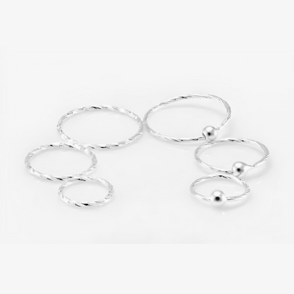 Twisted 925 Sterling Silver Diamon Cut Nose Ring Hoop Thin Tragus Helix Ear Lip Septum Piercing Nipple