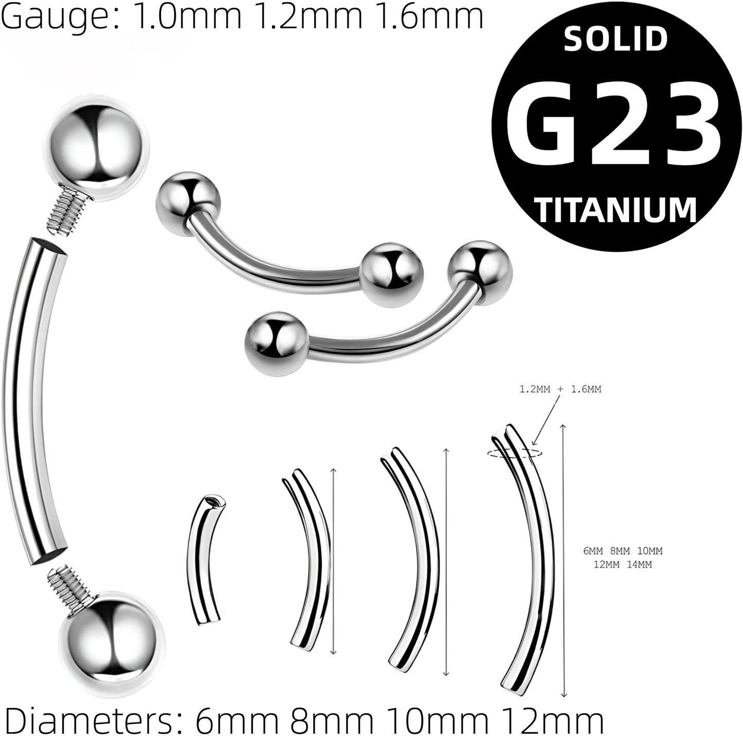 Titanium Curved Eyebrow Bar Piercing Lip Ear New Eyebrow Banana Barbell Belly Ball