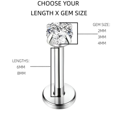 Clawset Gem Labret Monroe Bars Nose Ring Hoop Lip Tragus Stud Ear Piercing 1.2mm Gauge