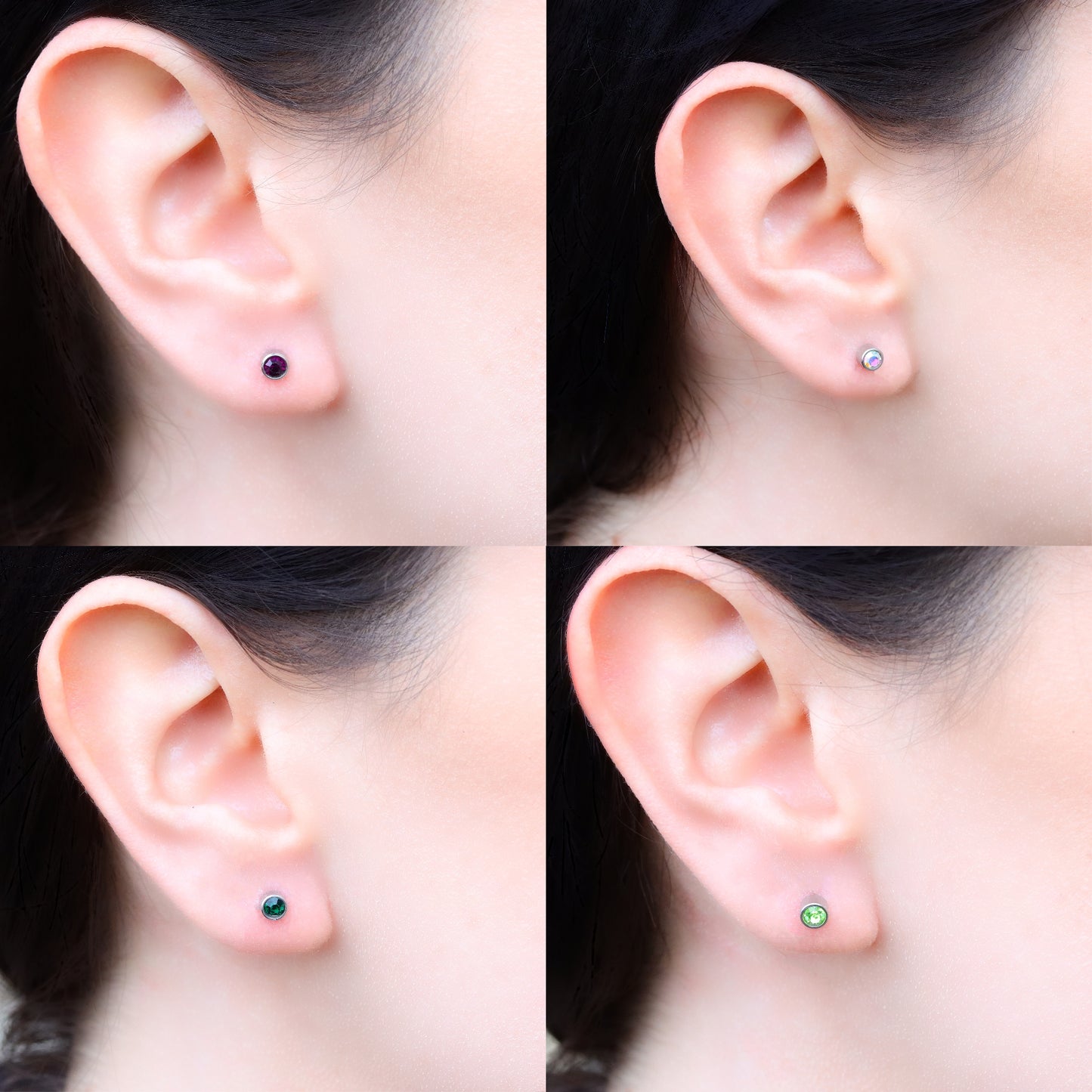 Gem Earrings Ear Studs Stud Piercings Surgical Steel Pair Silver Rose Gold UK